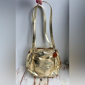 SAS vintage gold metallic leather purse shoulder bag party glam funky RaRe EUC